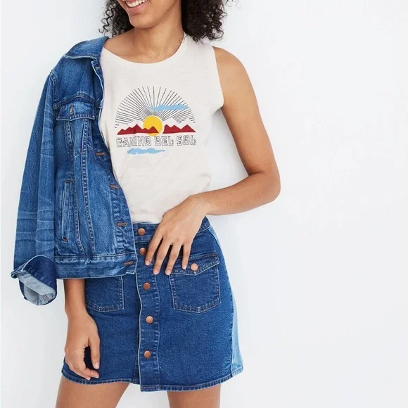 Madewell Stretch Denim Straight Mini Skirt Snap Button Closure Women’s Size 29 - Picture 9 of 13